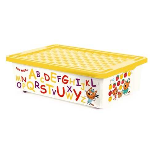 Ящик для игрушек Plastic Centre Три Кота Обучайка считай на колесах с желтой крышкой 30 л в Дети