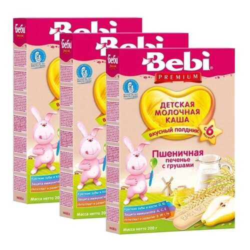 Каша молочная Bebi Premium Для полдника Пшеничная печенье груша с 6 мес., 3х200 г в Дети