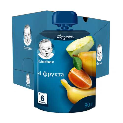 Фруктовое пюре Gerber 4 фрукта с 6 мес., 8 шт. по 90 г в Дети